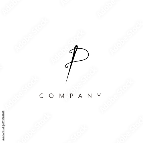 simple Initial p with thread and needle for Tailor Fashion Icon Logo.