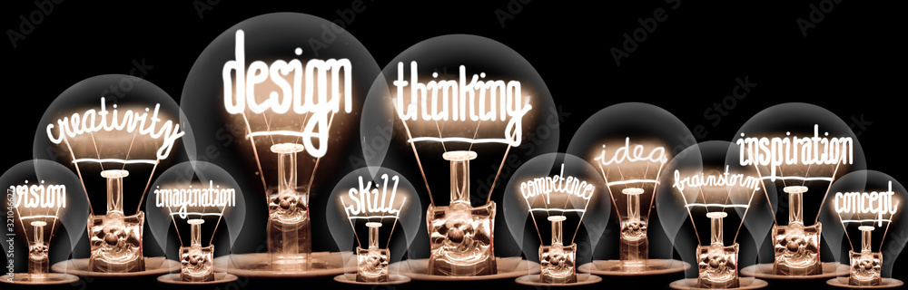 Fototapeta Light Bulbs with Design Thinking Concept