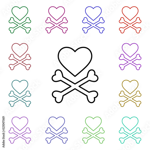 Heart and bones cross multi color style icon. Simple thin line, outline vector of heartbeat icons for ui and ux, website or mobile application