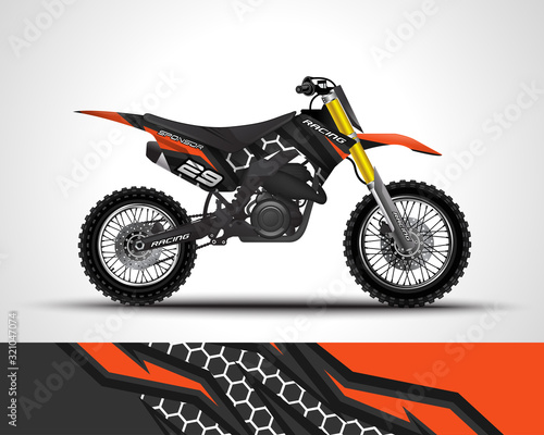 Racing motorcycle wrap decal and vinyl sticker design. Concept graphic abstract background for wrapping vehicles, motorsports, Sportbikes, motocross, supermoto and livery. Vector illustration.