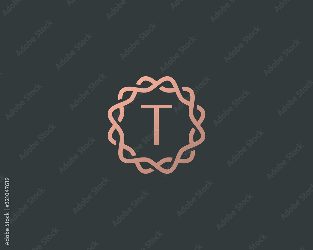 Abstract linear monogram letter T logo icon design modern minimal style illustration. Premium alphabet round wreath frame vector line emblem sign symbol mark logotype Abstract linear monogram letter T logo icon design modern minimal style illustration. Premium alphabet round wreath frame vector line emblem sign symbol mark logotype