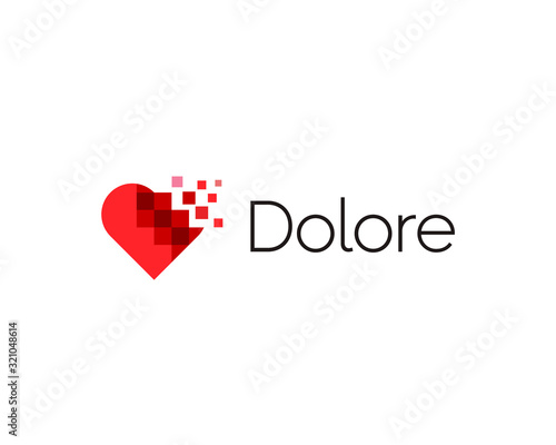 Abstract pixel heart logo icon design modern digital style illustration. Motion pixel flow vector emblem sign symbol mark logotype