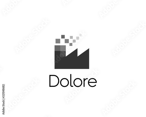 Abstract pixel factory logo icon design modern digital style illustration. Motion pixel flow vector emblem sign symbol mark logotype