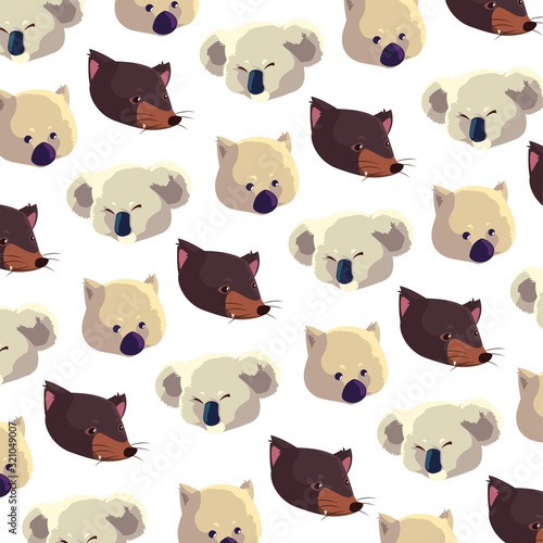 pattern with heads animals australians on white background