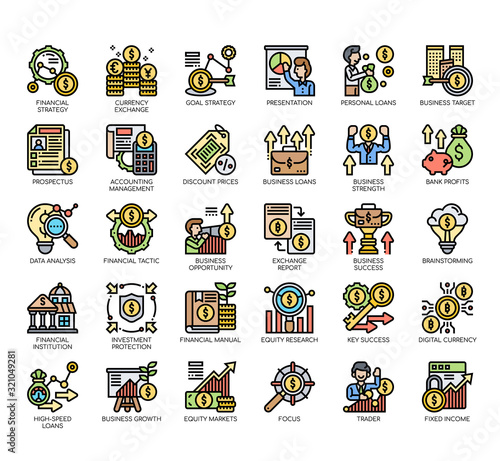 Set of financial strategy thin line and pixel perfect icons for any web and app project.