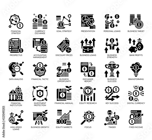 Set of financial strategy thin line and pixel perfect icons for any web and app project.