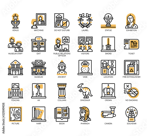 Set of museum thin line and pixel perfect icons for any web and app project.