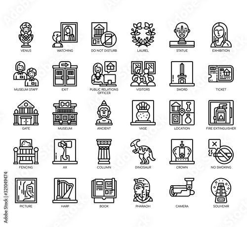 Set of museum thin line and pixel perfect icons for any web and app project.