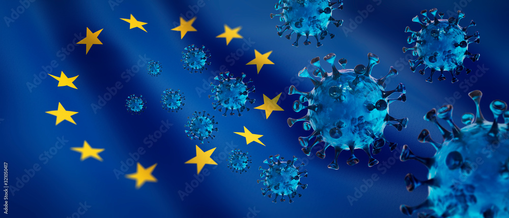 Corona Virus 2019nCoV mit Europa-Flagge - obrazy, fototapety, plakaty 