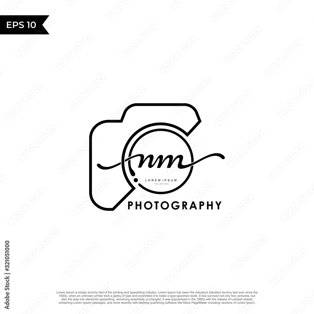 Initial Letter NM with camera. Logo photography simple luxury vector. Initial Letter NM with camera. Logo photography simple luxury vector.