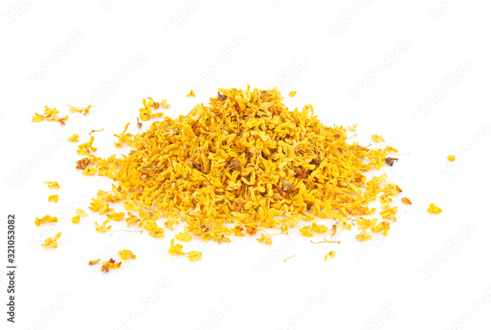 dry flowers of Sweet Osmanthus on a white background dry flowers of Sweet Osmanthus on a white background