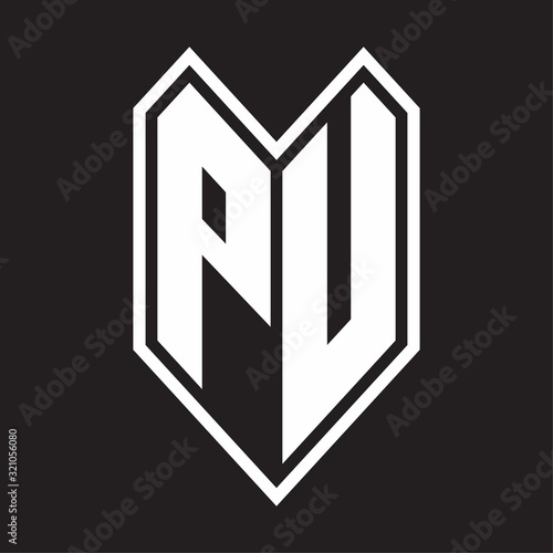 PU Logo monogram with emblem line style isolated on black background