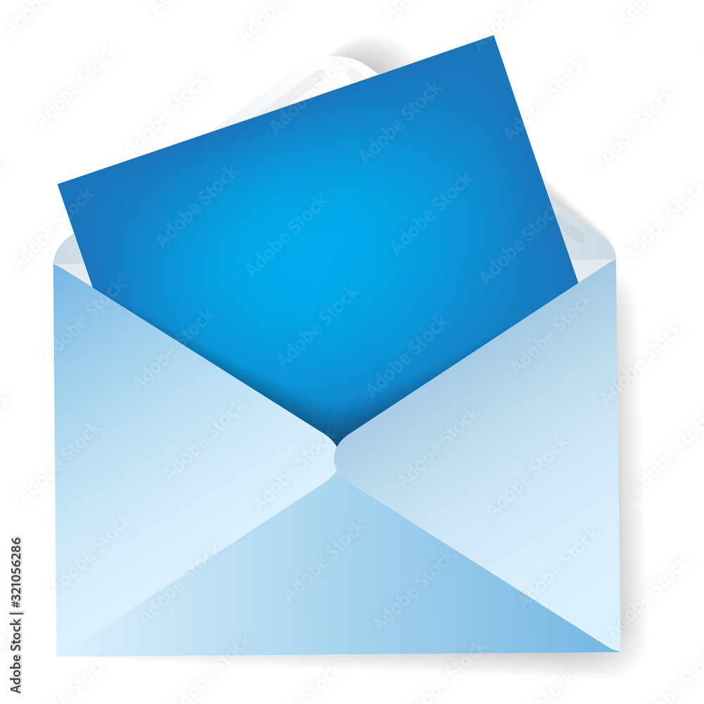 Illustration of an open envelope with a piece of a blue paper. Place for text. Illustration of an open envelope with a piece of a blue paper. Place for text.