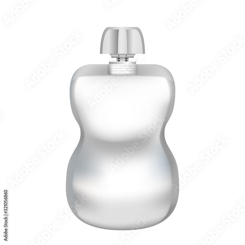 Realistic blank white pouch doypack with top cap