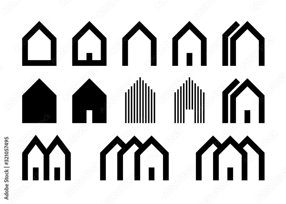 Set of logos. Simple modern forms of the house. Line icons. Set of logos. Simple modern forms of the house. Line icons.