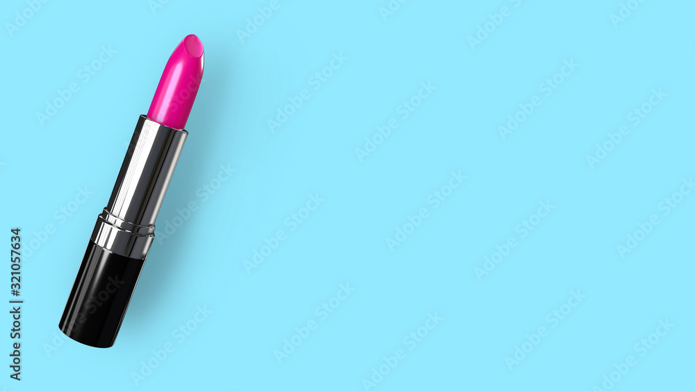 Obraz premium Pink coloured lipstick in silver container. Space to put your own content on the right side.