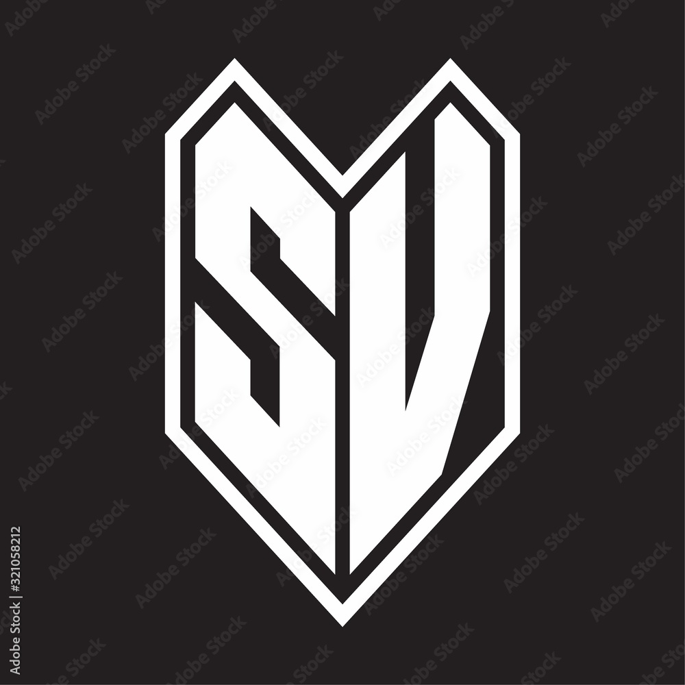 SV Logo monogram with emblem line style isolated on black background SV Logo monogram with emblem line style isolated on black background