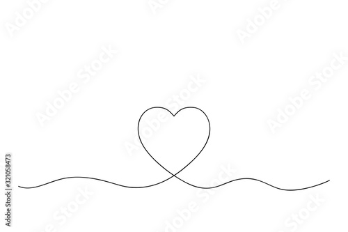 One continuous line illustration of heart. Concept of love. Vector.