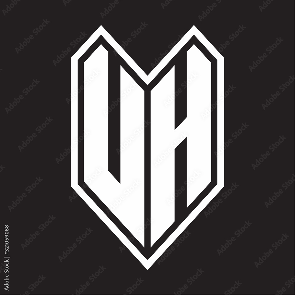 UH Logo monogram with emblem line style isolated on black background UH Logo monogram with emblem line style isolated on black background
