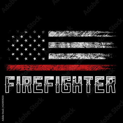 grunge usa firefighters thin red line, (usa flag with thin red line)