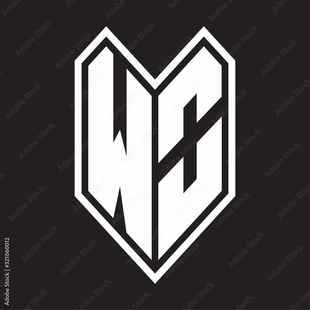 WO Logo monogram with emblem line style isolated on black background WO Logo monogram with emblem line style isolated on black background