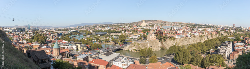 Panoramic view from the Narikhala Hill to the Tbilisi city in Georgia