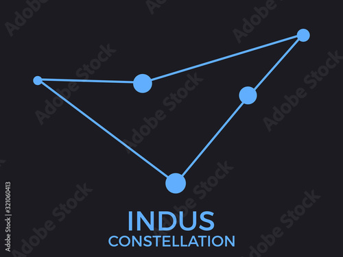 Indus constellation. Stars in the night sky. Cluster of stars and galaxies. Constellation of blue on a black background. Vector illustration