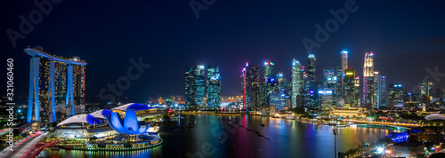 Super wide panorama image of Singapore City view at magic hour