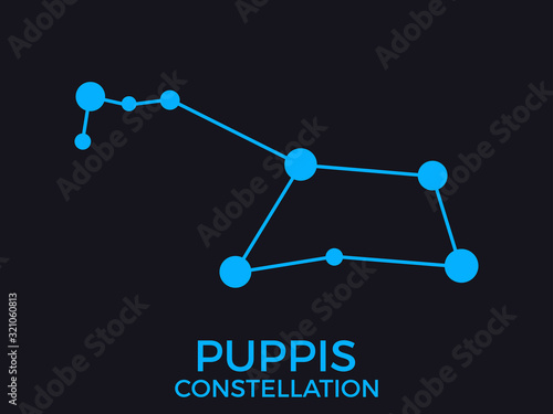 Puppis constellation. Stars in the night sky. Cluster of stars and galaxies. Constellation of blue on a black background. Vector illustration