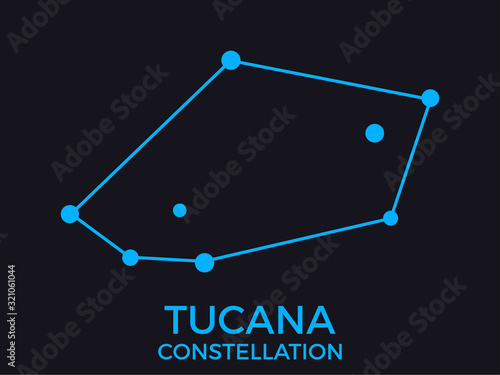 Tucana constellation. Stars in the night sky. Cluster of stars and galaxies. Constellation of blue on a black background. Vector illustration