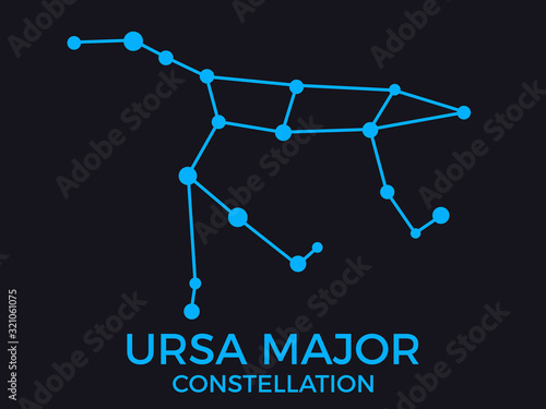 Ursa Major constellation. Stars in the night sky. Cluster of stars and galaxies. Constellation of blue on a black background. Vector illustration