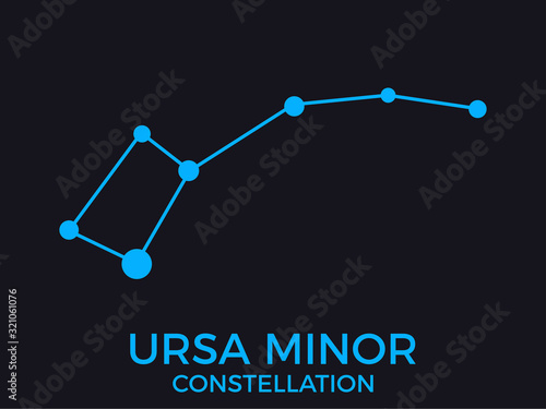 Ursa minor constellation. Stars in the night sky. Cluster of stars and galaxies. Constellation of blue on a black background. Vector illustration