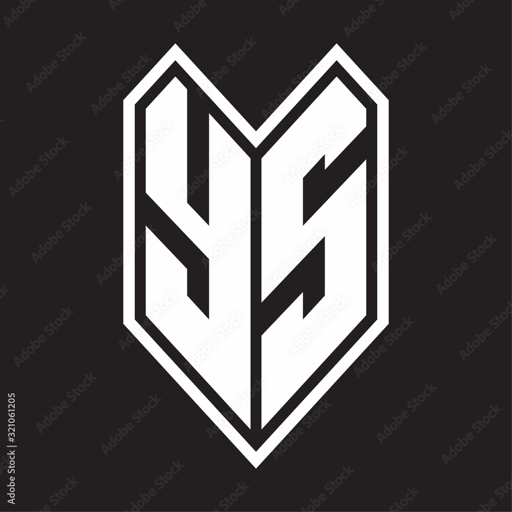 YS Logo monogram with emblem line style isolated on black background YS Logo monogram with emblem line style isolated on black background