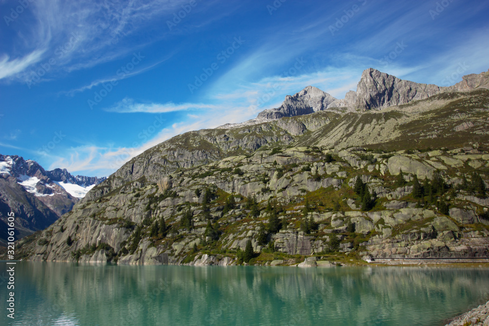 Mountains around lake Goeschenen in the Swiss alps
