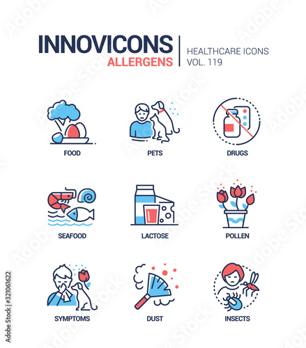 Allergens - vector line design style icons set
