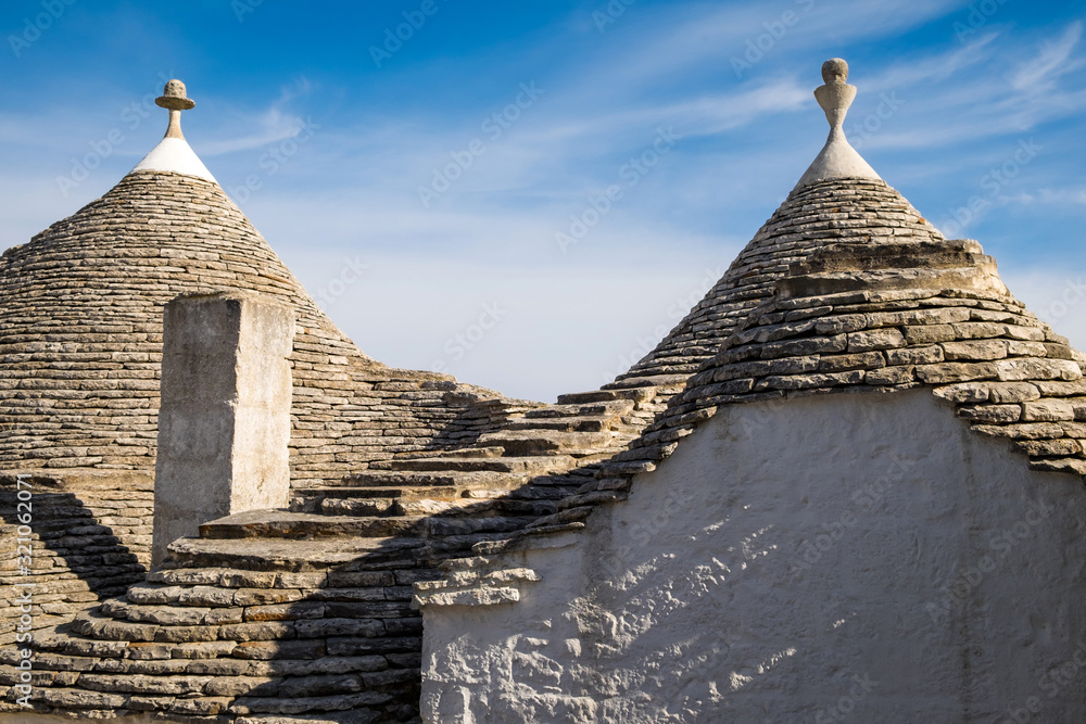 Beautiful view of Trulli houses roof in Alberobello, Italy