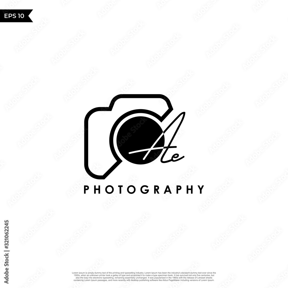 Initial Letter AE with camera. Logo photography simple luxury vector.ae Initial Letter AE with camera. Logo photography simple luxury vector.ae