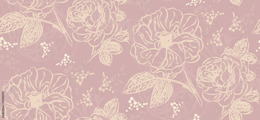 Roses line drawing - seamless pattern