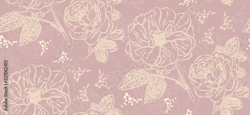 Roses line drawing - seamless pattern