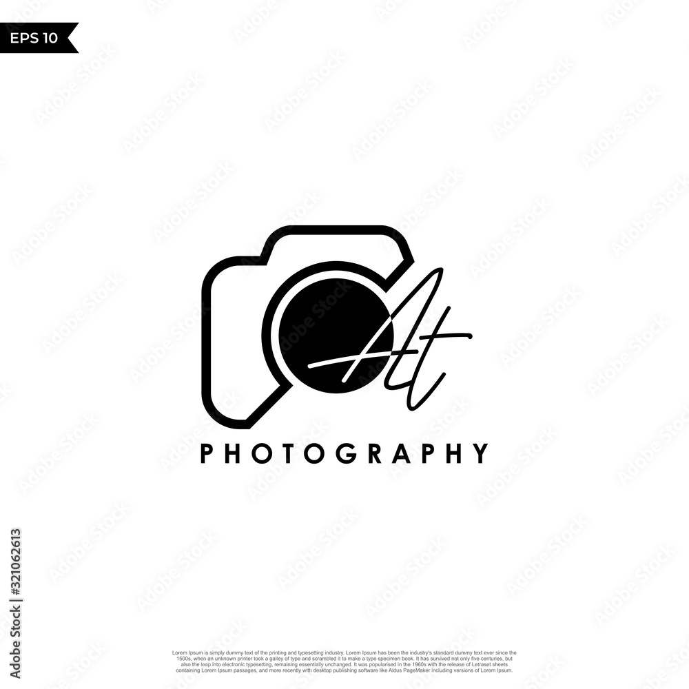 Initial Letter AT with camera. Logo photography simple luxury vector. Initial Letter AT with camera. Logo photography simple luxury vector.