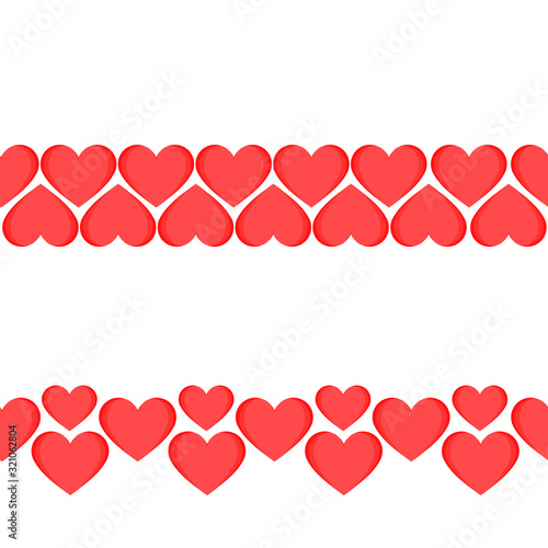 Valentine's day vector repeat border with red hearts. Love decoration. Romantic frame.