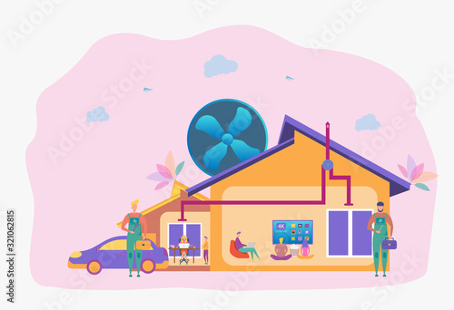 People in the house are cleaning the air ventilation system. Cleaning or repairing the ventilation system, ventilation with energy recovery, the concept of cleaning the ventilation system.