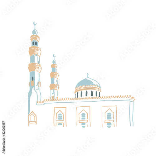 hand drawing sketch of mosque in Dubai, United Arab Emirates, Middle East
