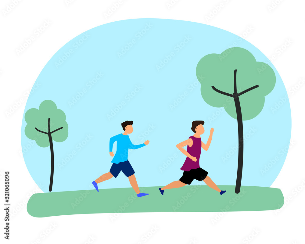 People male cartoon characters running, roller vector flat isolated illustration.