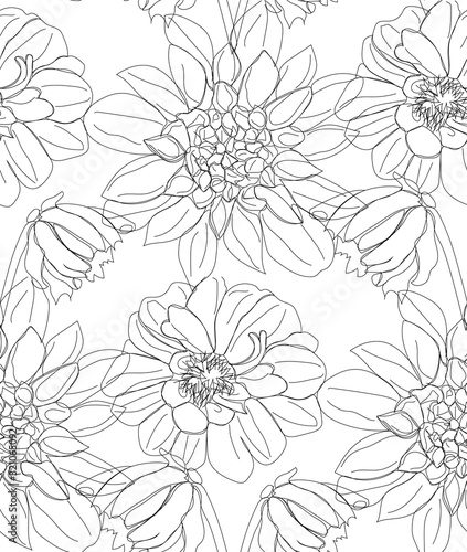Flowers line art - seamless pattern