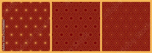 Seamless arabic geometric ornaments in yellow color on red background.