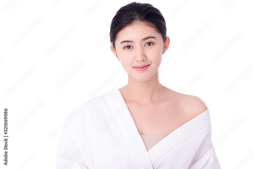 Portrait beautiful young asian woman clean fresh bare skin concept. Asian girl beauty face skincare and health wellness, Facial treatment, Perfect skin, Natural make up. Isolated on white background. Portrait beautiful young asian woman clean fresh bare skin concept. Asian girl beauty face skincare and health wellness, Facial treatment, Perfect skin, Natural make up. Isolated on white background.