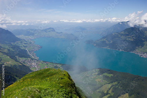 View over lake lucerne in direction of lucerne, seen from the Niederbauen