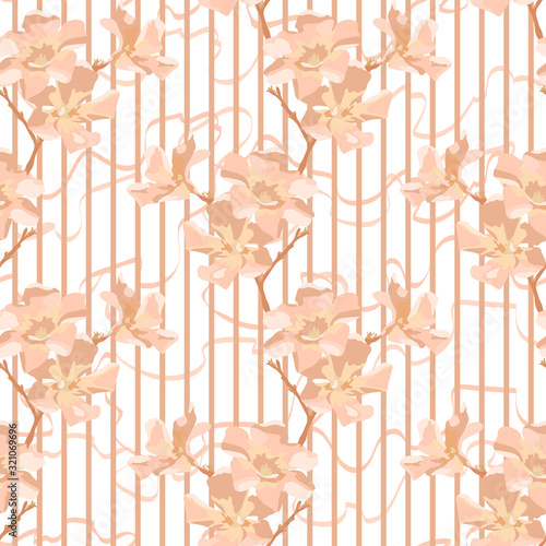 Photos Softness peachy colored striped floral vector seamless pattern