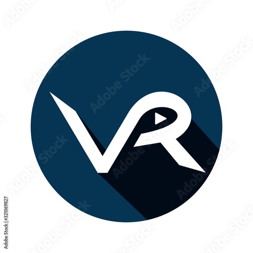vr logo in Navy circle. Flat design with long shadow